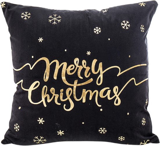 Without Lemon - Kerst Kussenhoes - Zwart met gouden "Merry Christmas" - Kerst kussen - Kerstdagen - Feestdagen - Kerst - Decoratie - Woondecoratie - Kussenslopen - December - Cadeau