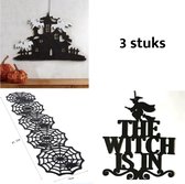 Halloween Hanger - 3 stuks - Deurdecoratie - Grappige - Muur - Veelkleurig - Opknoping - Fluweer Hanger - Buiten en Binnen - Tag - Scene - Layout - Huis - Witch - Spider - Happy Halloween - Halloween Decoration