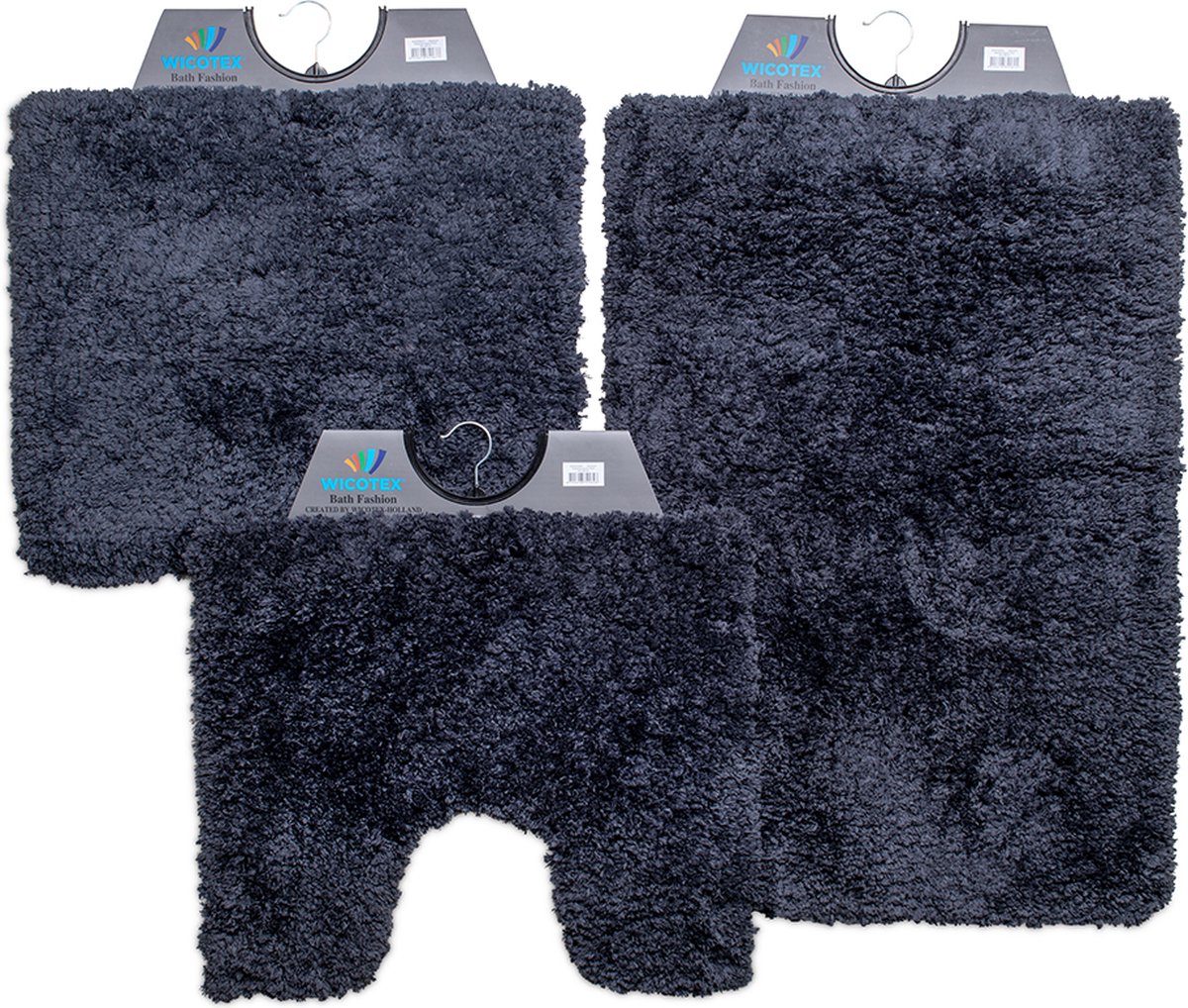 Wicotex - Badmat set - Badmat - Toiletmat - Bidetmat Pure Antraciet - Antislip onderkant - WC mat met uitsparing