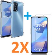 Anti-Shock transparant hoesje silicone met 2 Pack Tempered glas Screen Protector Geschikt voor: Oppo A16 / A16s / A54s