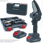 Zenway - Mini kettingzaag - Snoeizaag - Kettingzaag - Kettingzaag Elektrisch met 1 Accu- Inclusief Koffer - 1 Extra Accu - Zwart