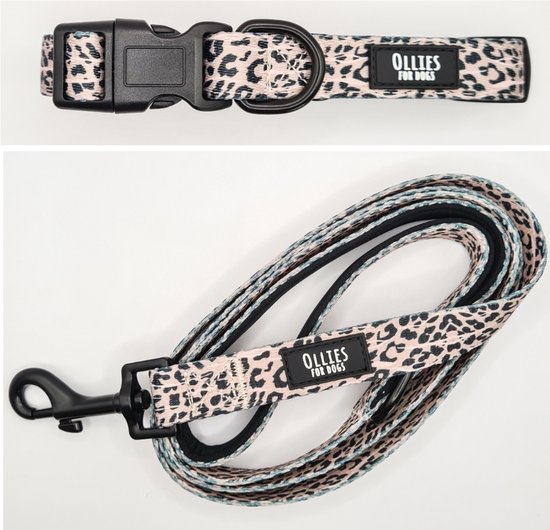 OLLIES for dogs Set halsband en riem hond luipaard Zwart Maat M