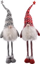 Set van 2 stuks| Gnome Staand 108 cm en laag naar 70 cm Rood/Grijs |Met Led |Kerst Kabouter Puntmuts| Gevuld met pluche | kerstversiering| Kerstman/gnome man baard| pop