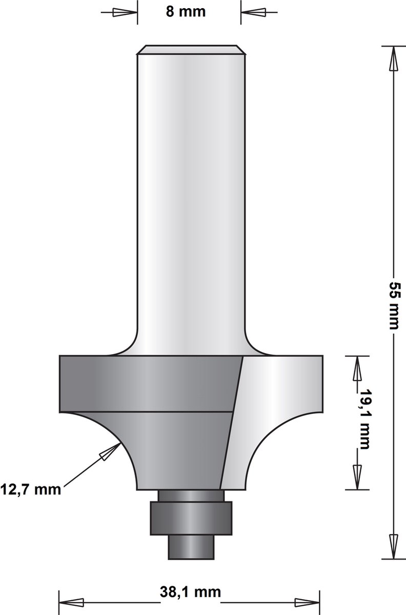 Hitachi 8 mm afrondfrees duivejager met onderlager 38.1 x 55 x 12.7 mm