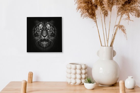 Toile - Animaux - Tigre - Nature - Zwart - Wit - Photo sur toile - 20x20 cm - Toile entoilée - Décoration de la maison