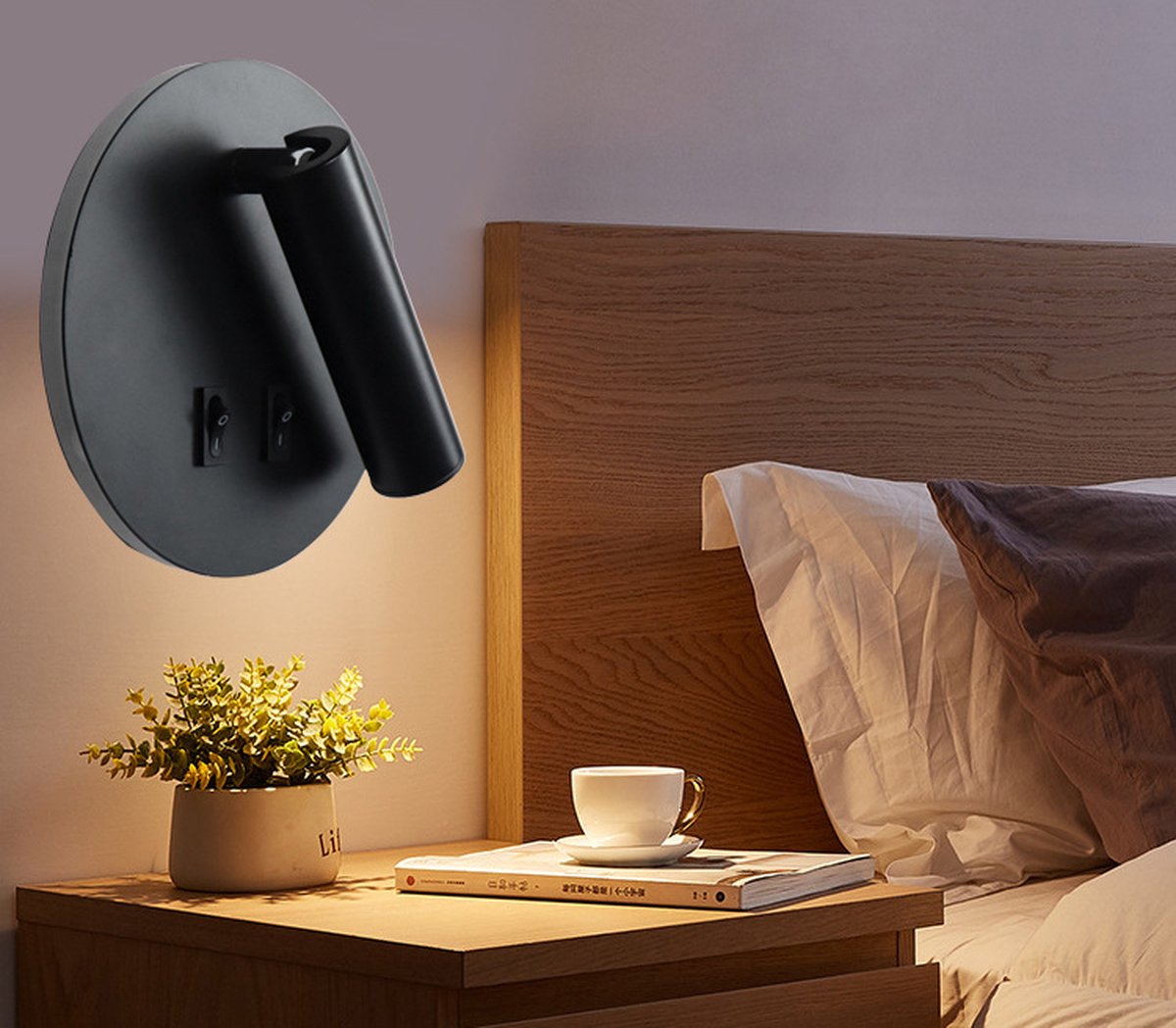SensaHome - LED Wandlamp Rond met Spot - Black - Wandlamp - Decoratie voor Binnenhuis - Round - Zwart