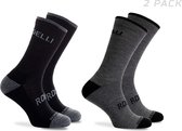 Rogelli Merino Wool Dames en Heren 2 pack Fietssokken - Zwart/Grijs