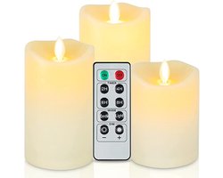 LED Kaarsen 3 stuks-Buiten waterproof kaarsen, Buiten en Binnen Batterij-aangedreven LED Kaarsen met afstandsbediening, Bewgende vlam, Ivory