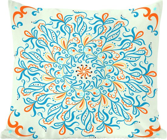 Coussins Coussins décoratifs - Coussin - Motif carré avec un mandala bleu et décoré sur fond clair - 60x60 cm - Coussin en coton