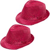 Chapeaux Partychimp Trilby avec paillettes - 2x Pièces - rose - paillettes