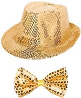 Folat party carnaval gouden verkleed hoedje en vlinderstrikje goud glitters