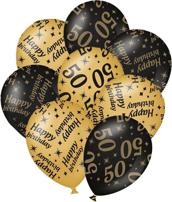 Verjaardag ballonnen - 50 jaar en happy birthday 24x stuks zwart/goud
