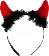 Diadème Halloween cornes de diable avec peluche - rouge - plastique