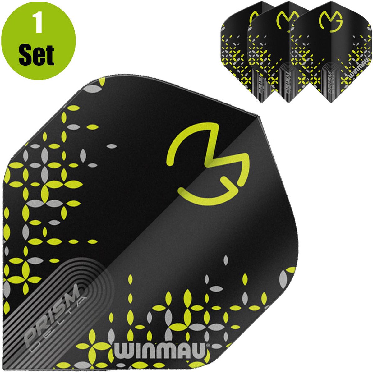 WINMAU Prism Delta – Set Di 3 Voli Per Freccette, Nero E Arcobaleno, Forma Standard, 100 Micron