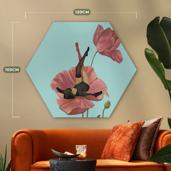 Hexagon wanddecoratie - Kunststof Wanddecoratie - Hexagon Schilderij - Dromen - Vintage - Vrouwen - 120x103 cm