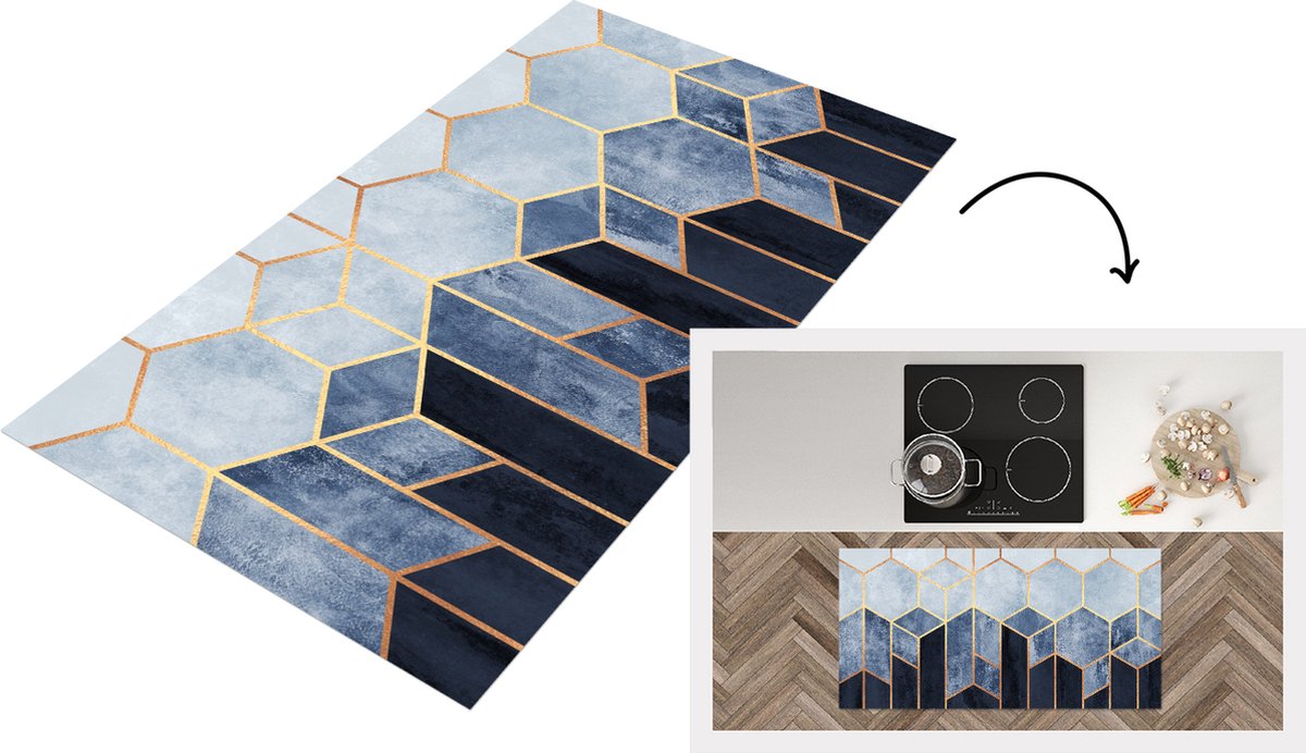 KitchenYeah Keukenloper - Loper keuken - Hexagon - Gold - Luxe - Patronen - Keukenloper vinyl, foto 3