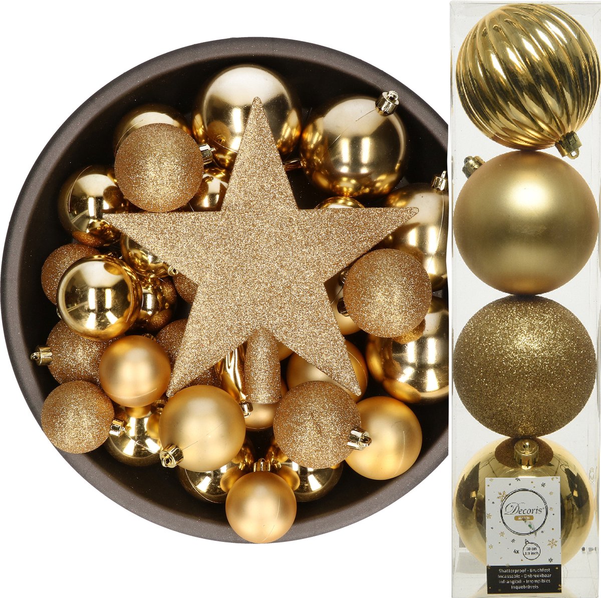 Decoris kerstballen - 37x st. met piek - goud - 5-6-8-10 cm- kunststof
