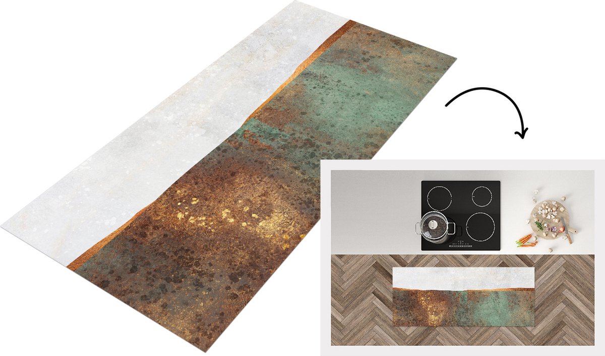 KitchenYeah Keukenloper - Loper keuken - Abstract - Luxe - Goud - 120x50 cm - Keukenloper vinyl Multicolor