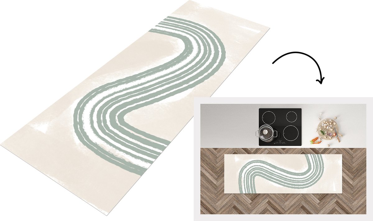 KitchenYeah Keukenloper - Loper keuken - Lijn - Abstract - Design - 150x50 cm - Keukenloper vinyl Multicolor