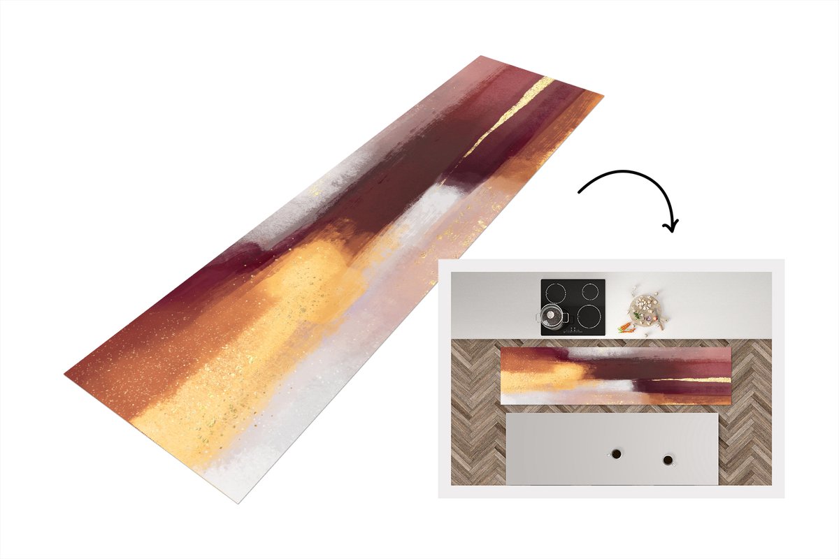 KitchenYeah Keukenloper - Loper keuken - Verf - Abstract - Pastel - 200x50 cm - Keukenloper vinyl Multicolor