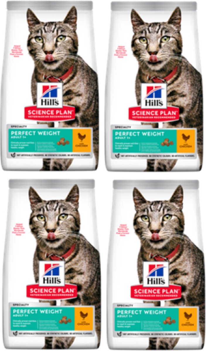 4x Hill's - feline adult perfect weight Kip - Kattenvoer - 1.5kg