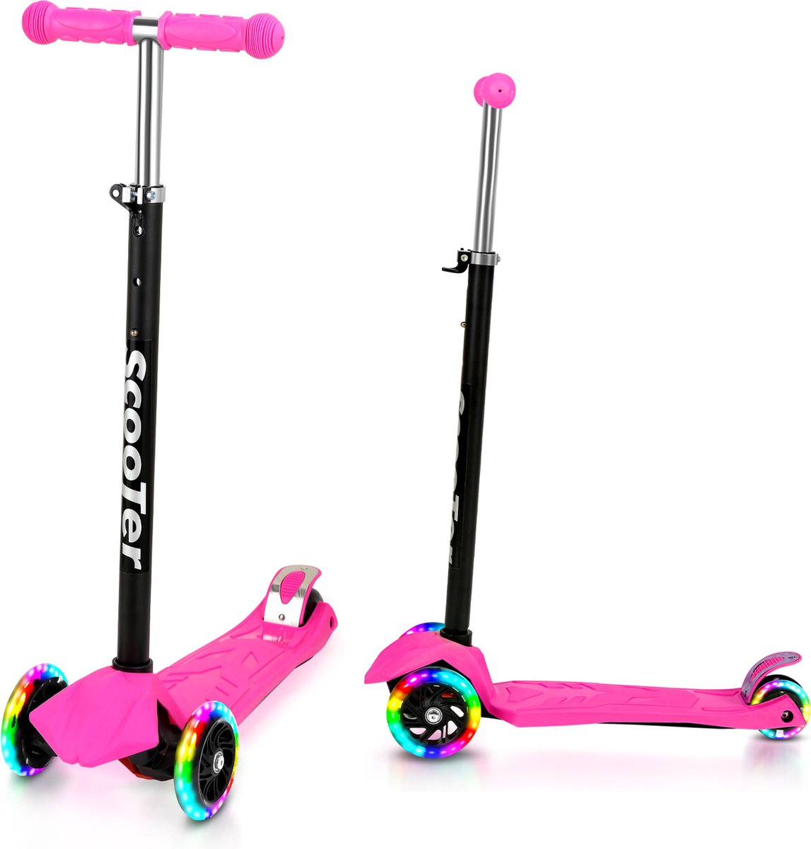 LifeGoods HappyStep - Kinderstep - Step 2-5 Jaar - 3 Lichtgevende LED Wielen - Hoogte Verstelbaar - Jongens/Meisjes - Pastel Roze