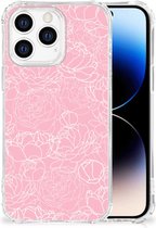 Smartphone hoesje Geschikt voor iPhone 14 Pro Stevige Telefoonhoesje met transparante rand Witte Bloemen