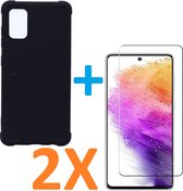 Anti-Shock silicone hoesje zwart met 2 Pack Tempered glas Screen Protector Geschikt voor: Samsung Galaxy A73 5G