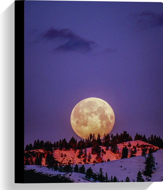 WallClassics - Toile - Grande Pleine Lune sur la Montagne Enneigée - 30x40 cm Tableau sur Toile (Décoration murale sur Toile)