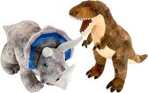 Wild Republic - 2x dinosaurus knuffels T-rex en Triceratops 25 cm