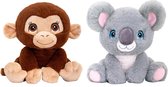 Keel Toys - Pluche knuffel dieren bosvriendjes set koala en chimpansee aapje 25 cm