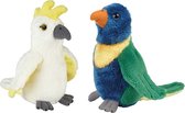 Ravensden - Tropische vogels knuffels - 2x stuks - Kaketoe en Lori Parkiet - 15 cm