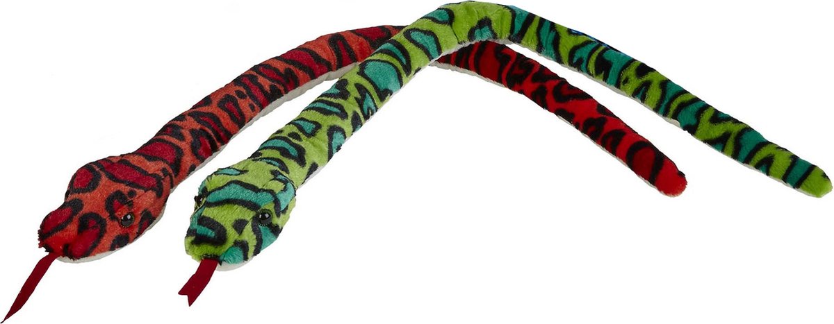 Ravensden - Pluche knuffel dieren set 2x Slangen rood en groen van 100 cm