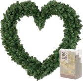 Everlands Kerstkrans - hart - groen - 50 cm - inclusief verlichting