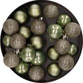 Decoris Kerstballen - 28 ST - mini - mos groen - kunststof - 3 cm - glans/mat/glitter