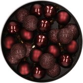 Decoris Kerstballen - 28 ST - mini - mahonie bruin - kunststof - 3 cm - glans/mat/glitter