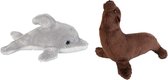 Ravensden - Pluche zeedieren knuffel set - dolfijn en zeeleeuw