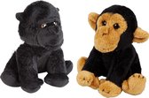 Ravensden - Pluche apen knuffel set - Gorilla en Chimpansee - 15 cm