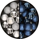 Kerstballen 36x stuks - 3 en 4 cm - zilver en donkerblauw - kunststof