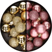 Kerstballen 34x st - 3 cm - goud en oudroze - kunststof