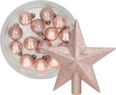 Decoris kerstballen 14x st 3 cm - met ster piek - lichtroze - kunststof