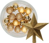 Decoris kerstballen 14x st 3 cm - met ster piek - goud - kunststof