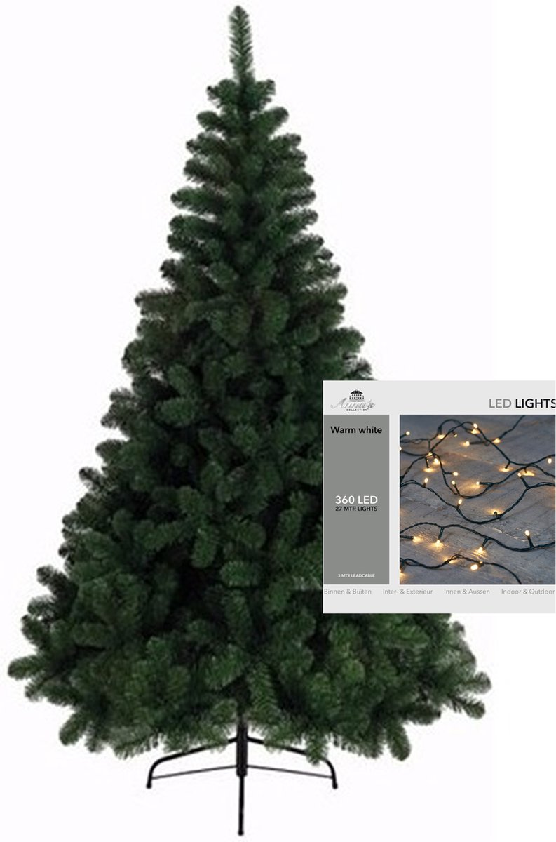 Kerstboom H210 cm - met kerstverlichting - warm wit - 36 m - 360 leds