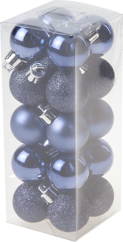Boules de Noël 34x pcs - 3 cm - bleu foncé et blanc laine - plastique