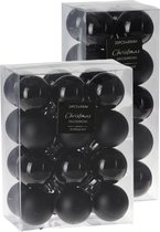 Kerstballen 44x stuks - zwart - 3 en 4 cm - kunststof