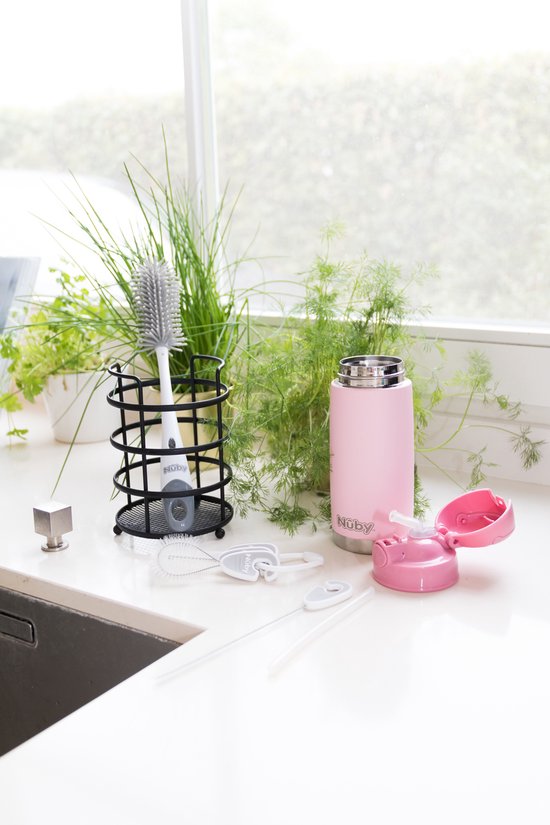 Nuby - Silicone flessenborstel met houder - Grijs van Nûby — afbeelding 4