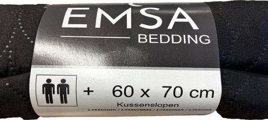 Zwarte kussensloop van Emsa Bedding, 60 x 70 cm, voor 2 personen.