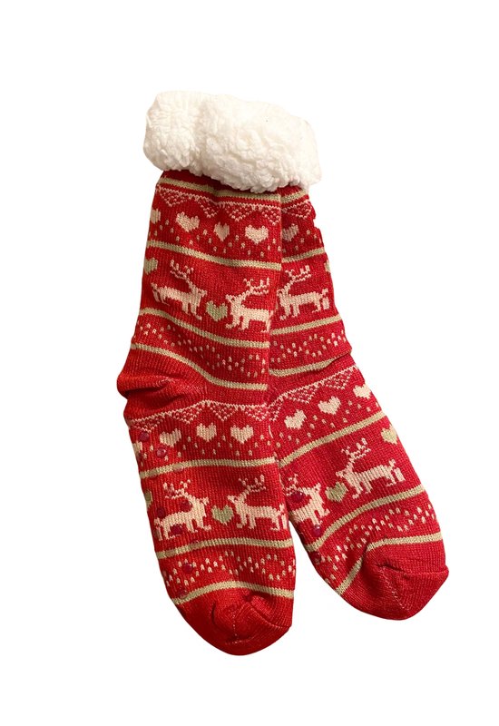 Chaussettes / Chaussettes de Chaussettes de Noël Thermo Fleece chaudes | Chaussettes chaudes / doublées | Taille unique - Rouge-Beige