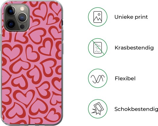 Coque iPhone 12 Pro - fond d'écran avec des coeurs rouges - Siliconen Phone Case