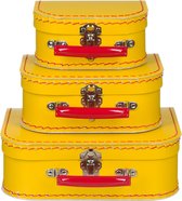 Kofferset - 3delig - 16-20-25 cm - Geel met handvat rood